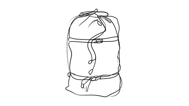 Minimalist backpack sketch on white background.