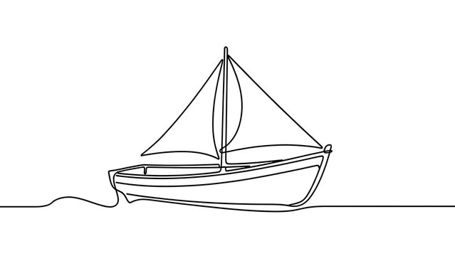 Minimalist sailboat line drawing white background.