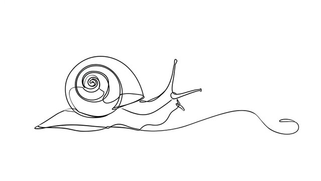 Minimalist snail line art drawing white background.