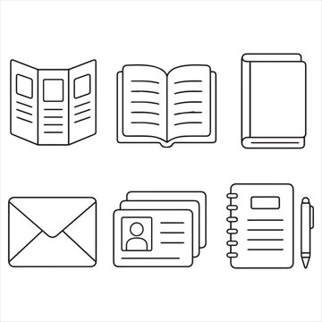 Set of Office and Stationery Outline Icons for Business Documents
