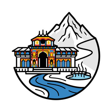 Kedarnath Temple nestled in the Himalayas with Mandakini River.