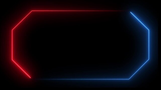 Blue and Red Neon Octagon Frame Glowing on Black Background Abstract Geometric Shape image photo