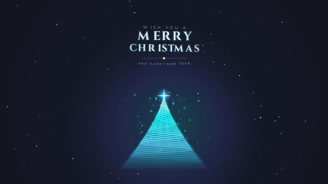 Abstract neon christmas tree glowing with particles in deep blue space for holiday greeting motion.