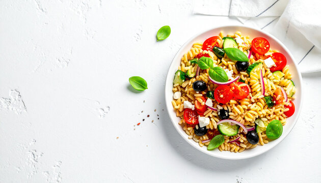 Griechischer Orzo-Nudelsalat mit Gem&uuml;se und Feta