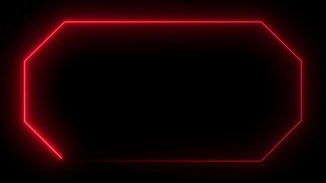 Red Neon Octagon Frame Glowing on Black Background Abstract Geometric Shape image photo