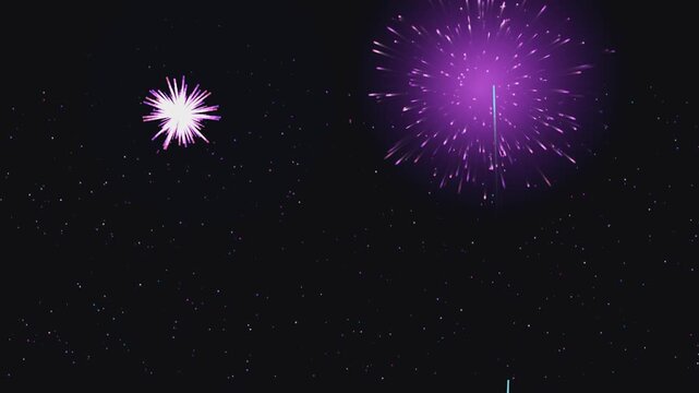Purple fireworks display bursting in dark night sky seamless loop motion graphic for celebrations event.