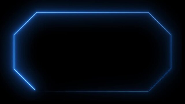 Blue Neon Octagon Frame Glowing on Black Background Abstract Geometric Shape image photo