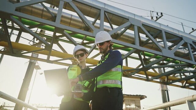 Professional engineering working at Industrial Gas Storage Facility, Project at refinery plant, Industrial inspection, modern construction technology, Oil and Gas Petrochemical industry.