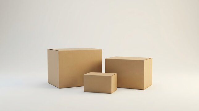 Three plain brown cardboard boxes of varying sizes on a simple white background, ready for packaging or storage.