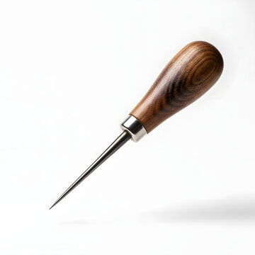Professional Leatherworking Awl with Polished Wood Handle on White