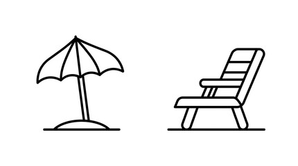 Fototapeta premium Beach umbrella and lounge chair icons. Summer vacation symbols isolated on transparent background