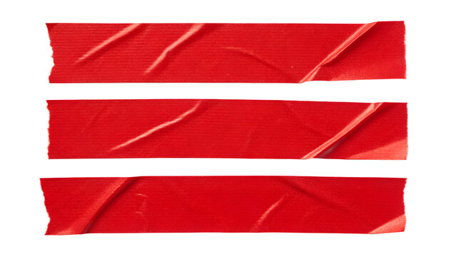 Red Duct Tape Adhesive Strips Set Isolated on Solid White Background