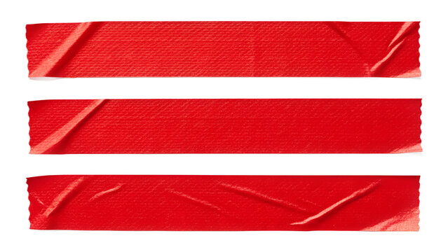 Red Duct Tape Adhesive Strips Set Isolated on Solid White Background