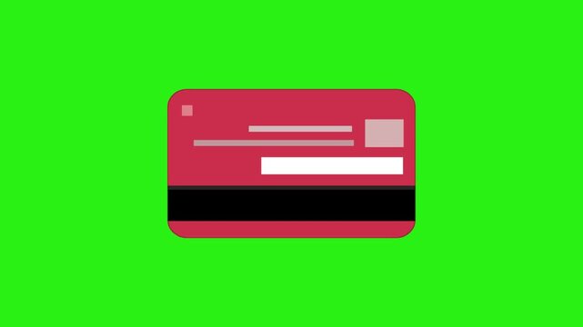 Cartoon style animation of a red credit card on a green background, money, drawing, 2D, art.