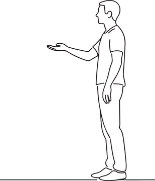 Minimal Man Standing Line Drawing With Outstretched Hand Gesture Illustration