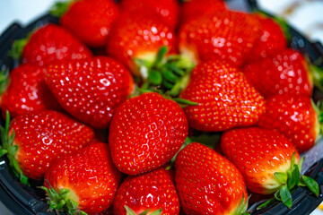 Fresh ripe organic strawberry in a dark plate © OlgaPak