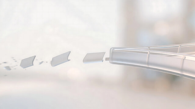 Conceptual Image of a Glowing Light Bulb Shattering into Flying Glass Shards on a Neutral Background