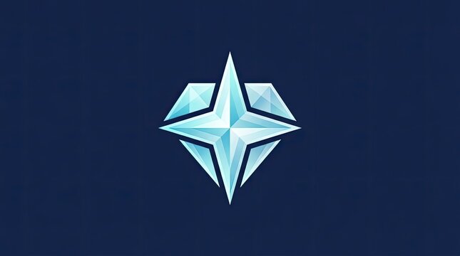 Blue crystal star diamond logo on dark background.