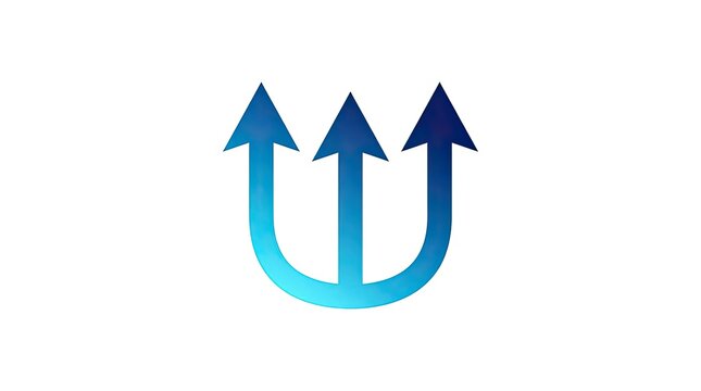 Blue gradient trident triple arrow symbol