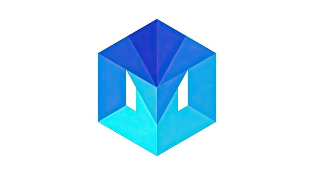 Blue isometric 3D cube hexagon geometric logo.