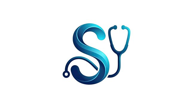 Blue stethoscope letter S medical logo design.
