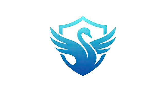 Blue swan shield emblem graphic design.