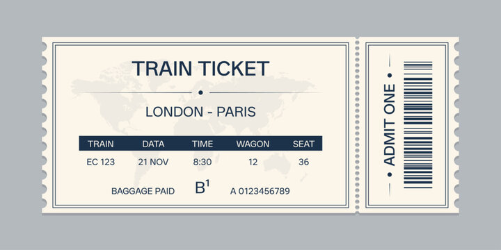 37Vector flat train ticket template with passenger information and trip.