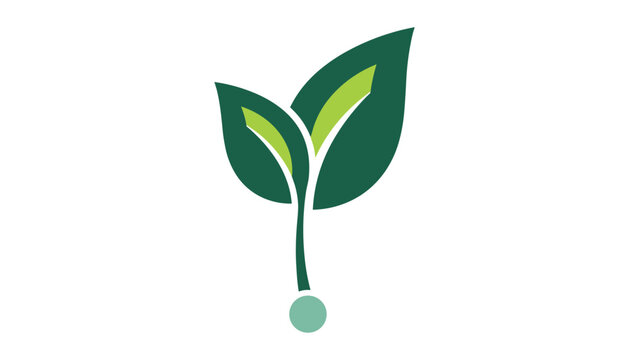 Simple green plant sprout with two leaves representing growth, organic farming, and ecological sustainability.