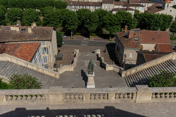 Fototapeta premium High angle view of the historic monumental stone staircase in Auch with d'Artagnan statue, Gers, France