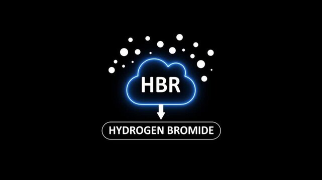 Hydrogen bromide h br chemical formula animation with glowing cloud for science and education