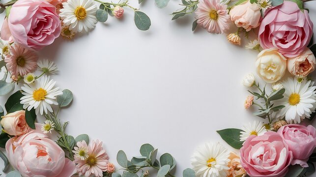 Creative Floral Layout with Elegant Flower Frame and Large Copy Space for Greeting Cards and Invitations