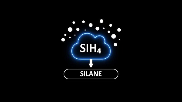 Silane gas chemical formula animation: si h4 molecular structure and industrial synthesis process