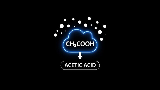 Acetic acid chemical formula animation with ch3 cooh molecular structure and glowing cloud