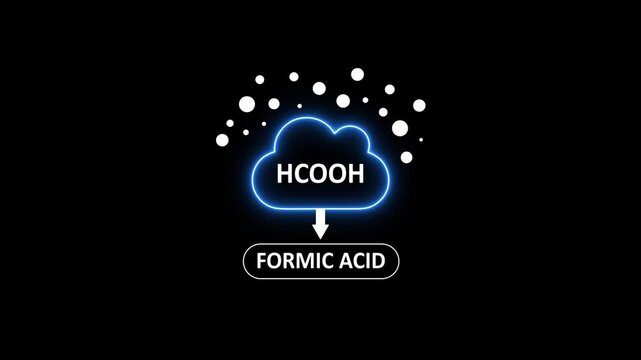 Formic acid chemical formula hcooh animation with neon cloud for educational science and chemistry presentations