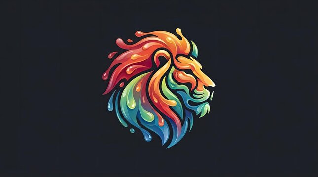 Colorful artistic lion head logo with paint splashes.