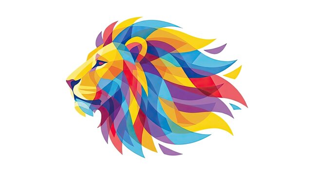 Colorful geometric lion head profile illustration