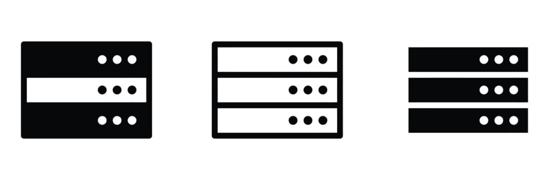 WebDatabase server vector icon set, data storage center symbol for network hosting computer cloud hardware mainframes technology information internet backup digital repository, flat linear outline sty