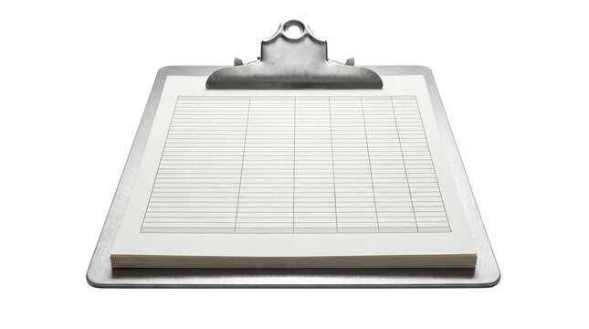 Clipboard holding a blank grid paper document provides a professional surface for data entry and records.