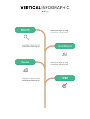 Obraz premium Vertical timeline infographic branching 4 options, step, process presentation template