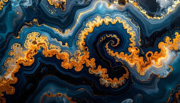 Mesmerizing Abstract Swirl Deep Blue and Gold Tones