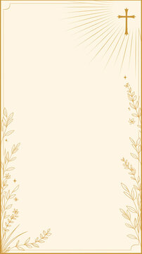 Christian cross frame, symbolizes holy presence and faith. Perfect for Easter service, church backgrounds or religious drawings on spiritual themes.