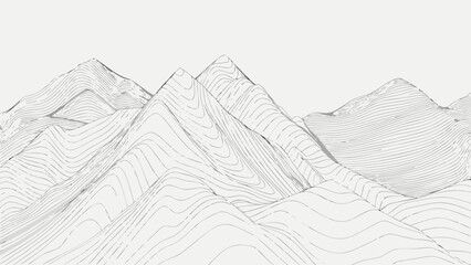 contour line mountain art in minimalist black and white peak ridge slope topography geography landscape drawing vector © Sarathi