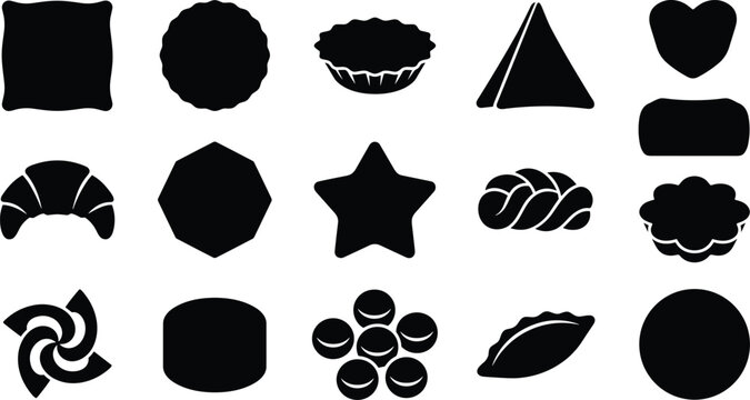 Assorted Bakery Goods and Pastry Vector Silhouette Icons Set for Culinary Design