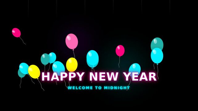 Balloon Drop Cascade with Happy New Year Text