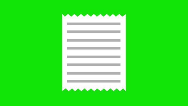 Cartoon style animation of a receipt on a green background, money, drawing, 2D, art.