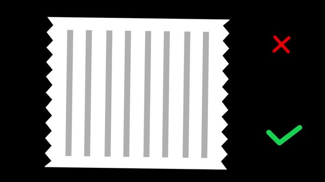 Cartoon style animation of a receipt on a blackn background, money, drawing, 2D, art.