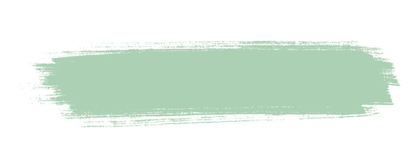 Pastel green brush stroke paint grunge texture features long horizontal distressed wall paint swipe patch displaying realistic roll details. Hand drawn ink element for design clip art. © dirtyfellas