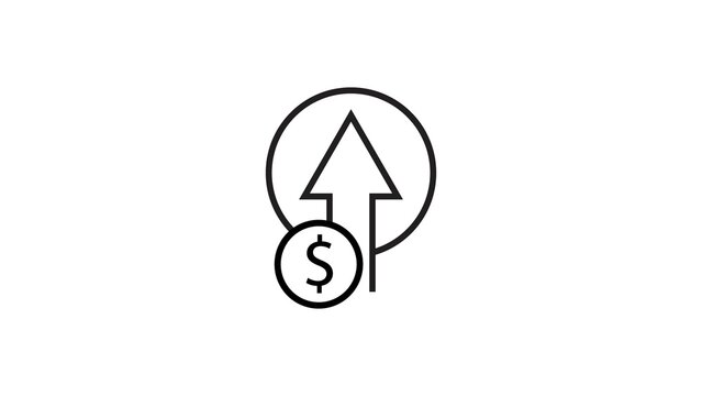 Minimalist icon featuring rising arrow and dollar sign inside circle for financial growth.