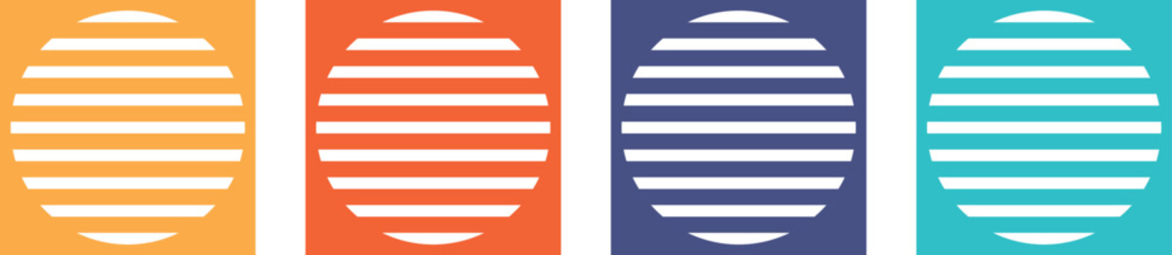 Minimalist geometric circle patterns in orange red blue and teal squares