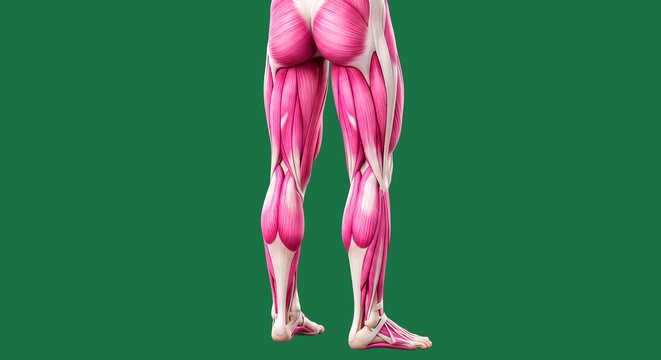 Detailed view of human lower limbs emphasizing muscle anatomy and leg structure showcasing comprehensive muscular detail for educational medical and fitness purposes highlighting physical health 